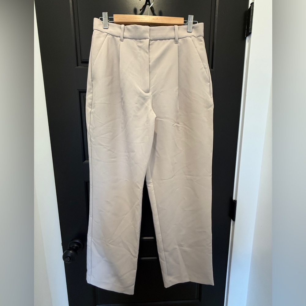 Curve Love Beige High-Waisted Wide Leg Trousers